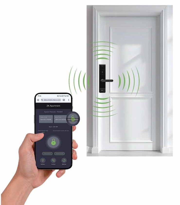 Serrure intelligente ZKTeco déverrouillée avec un téléphone